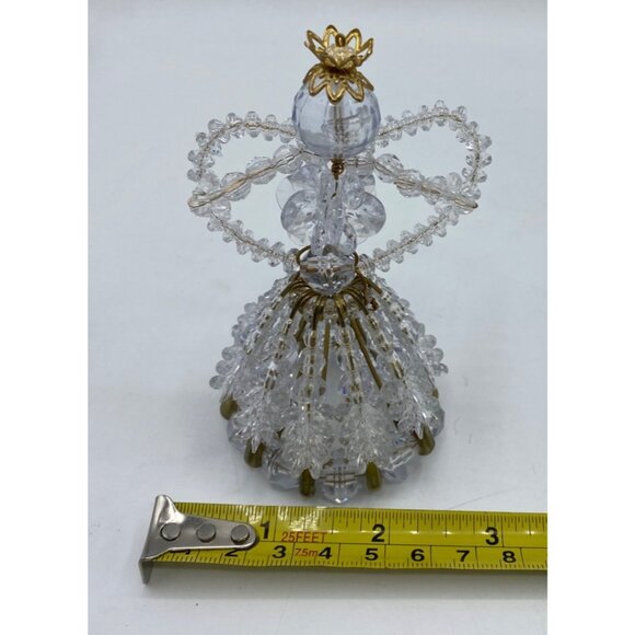 Handmade Beaded Safety Pin Angel Ornament Clear Gold Acrylic Beads Holiday Decor - Picture 7 of 9